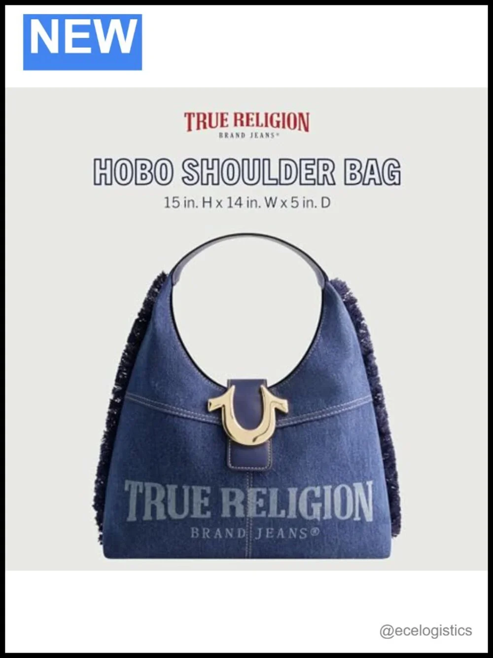 Frayed Denim Hobo Bag, Medium Shoulder Purse with Horseshoe Logo